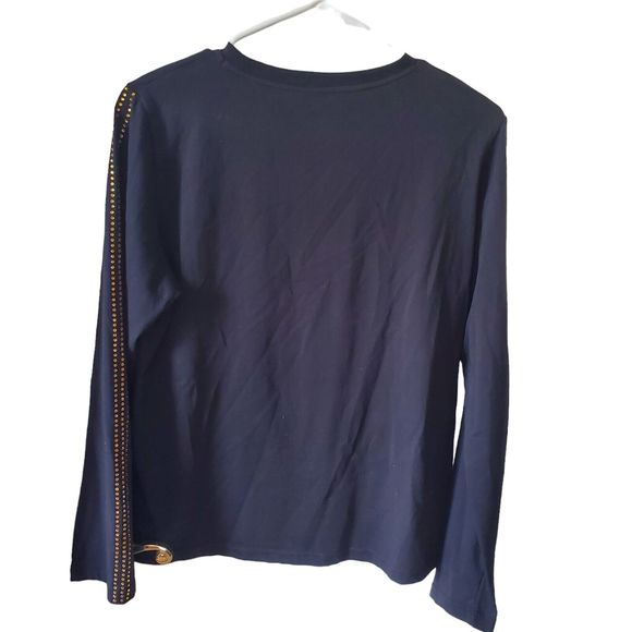 The License House Black Long Sleeve T Shirt Gold Rhinestone Tigers Size Medium - Picture 2 of 7